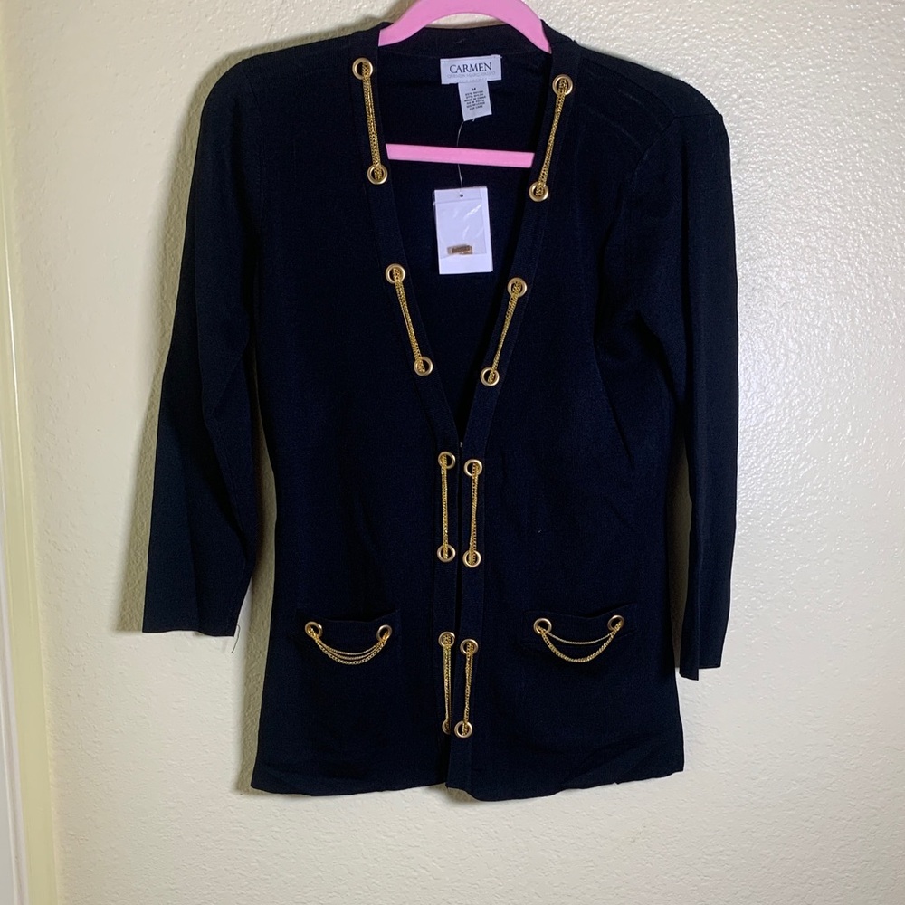 NWT Carmen Black Cardigan with Gold Accents, size Medium
